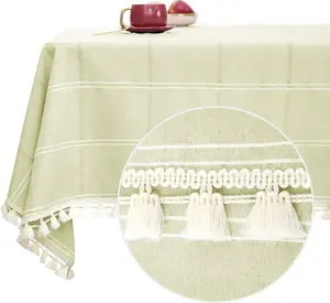 Deconovo Elegant Tassel Tablecloth – Waterproof Oblong Poly-Cotton Blend, Fade-Resistant for Outdoor Picnic, Dining & Party Decor