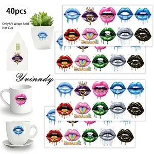 40Pcs/set Luxury Dark Lip Makeup Iron On Stickers For Cup Be Waterproof UV DTF Printable Vinyl Paper Fun Designs Durable Construction Long-Lasting Adhesion Must-Have For Craft Enthusiasts Cups Mugs Sticker Sold Only Sticker Not Cup