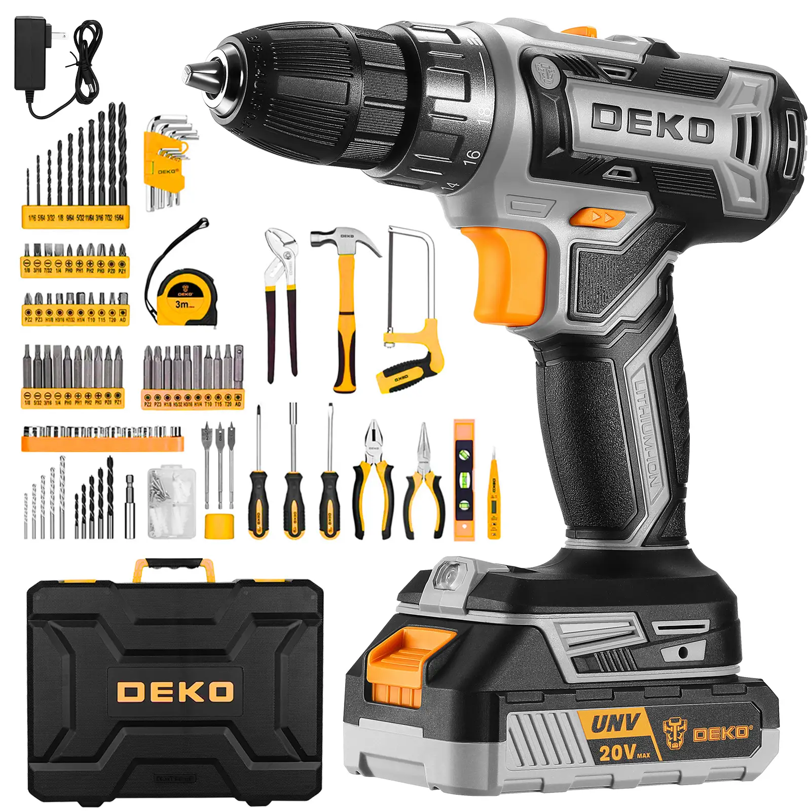 Cordless Drill Tool Kit Set: 20V Power Drill Tool Box with Battery Electric Drill Driver for Men Home Hand Repair Basic Toolbox Tools Sets Drills Case