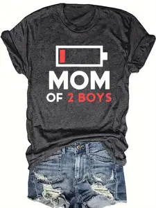 Women's crew neck short sleeve, Mom of Two Boys print, soft casual top for spring & summer