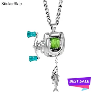 2026 Fishing Reel Necklace, Rotating Handle Swirling Pendant Keychain, Backpack Charm, Keychain for Fishermen