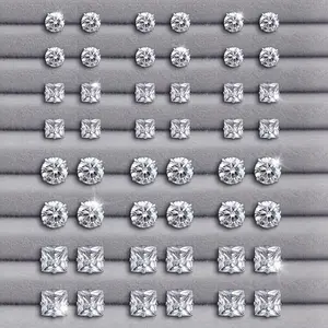 [24 Pairs Elegant Earrings Set] 24 Pairs Elegant Stainless Steel Earrings Set | Round & Square with Sparkling Cubic Zirconia Inlay | Casual Style Fashion Gift