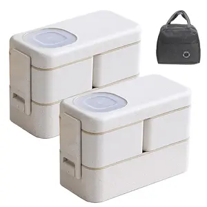 2 Pack Bento Box with Lunch Bag Japanese Stackable Wheat Fibre Bento Box 3 in 1 Compartment Bento Box  Tableware   Set