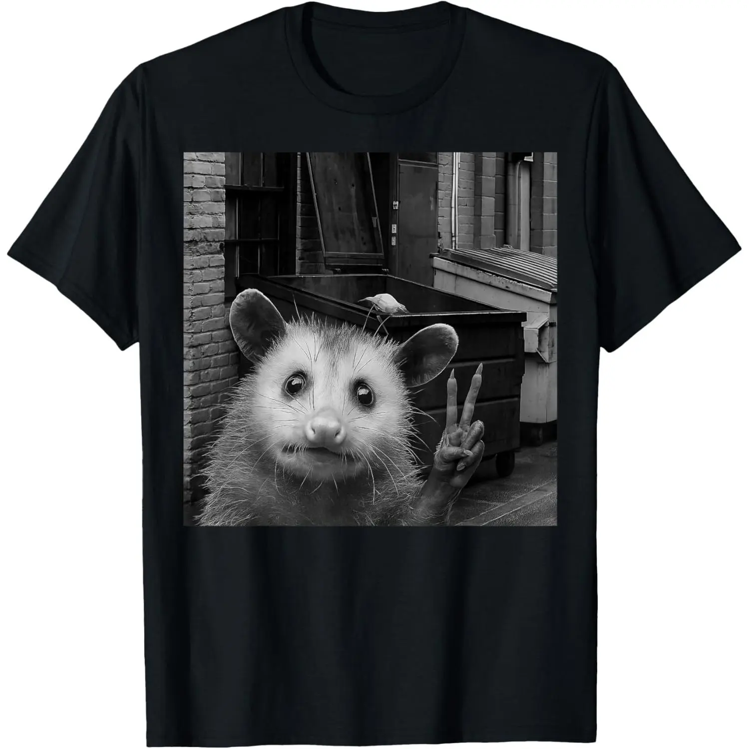 Men's Cotton Short-Sleeve Casual T-Shirt - Streetwear Style with Opossum Selfie & Trash Bin Prints, Funny Daily Wear Gift, Shortsleeve, Menswear