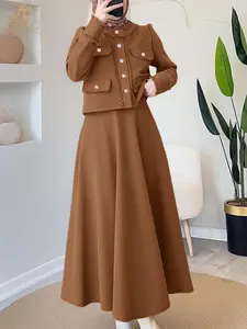 ZANZEA Women's Casual Solid Color Set with Chic Fringed Button Short Jacket and Skirt, Perfect for Everyday Outings and Travel, Two Piece Set Women, Outfit Sets Women