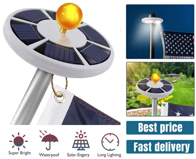 26 LED Solar Flag Pole Light, Auto On/Off, 2000LM Super Bright, IP67 Waterproof, Extended Battery Life, 60% Wider Flag Coverage, Fits Most Standard Flag Poles