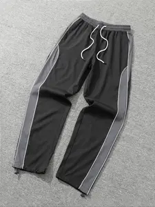 Men's Fashion Casual Sports Pants, Side Color Block Patchwork, American Vintage Style, Adjustable Elastic Waistband, Daily Wear, Breathable Athletic Bottoms