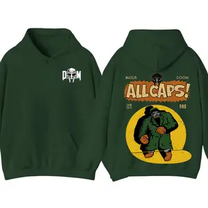 MF Doom Madlib All Caps 2-Sided Hoodie, Vintage Graphic Cotton Top, Long Sleeve Casual Streetwear Menswear Apparel