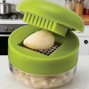 Garlic Press and Chopper with Storage Container, Premium Stainless Steel Blades, Green