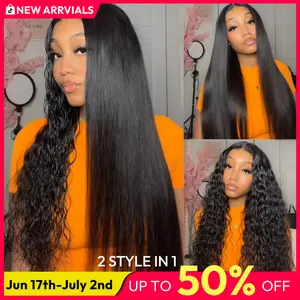 【2-in-1】UNice Bye Bye Slip Wet and Wavy Straight to Water Wave 13x4 Lace Frontal Human Hair Wigs with Invisi Drawstring Natural Hairline summer wig