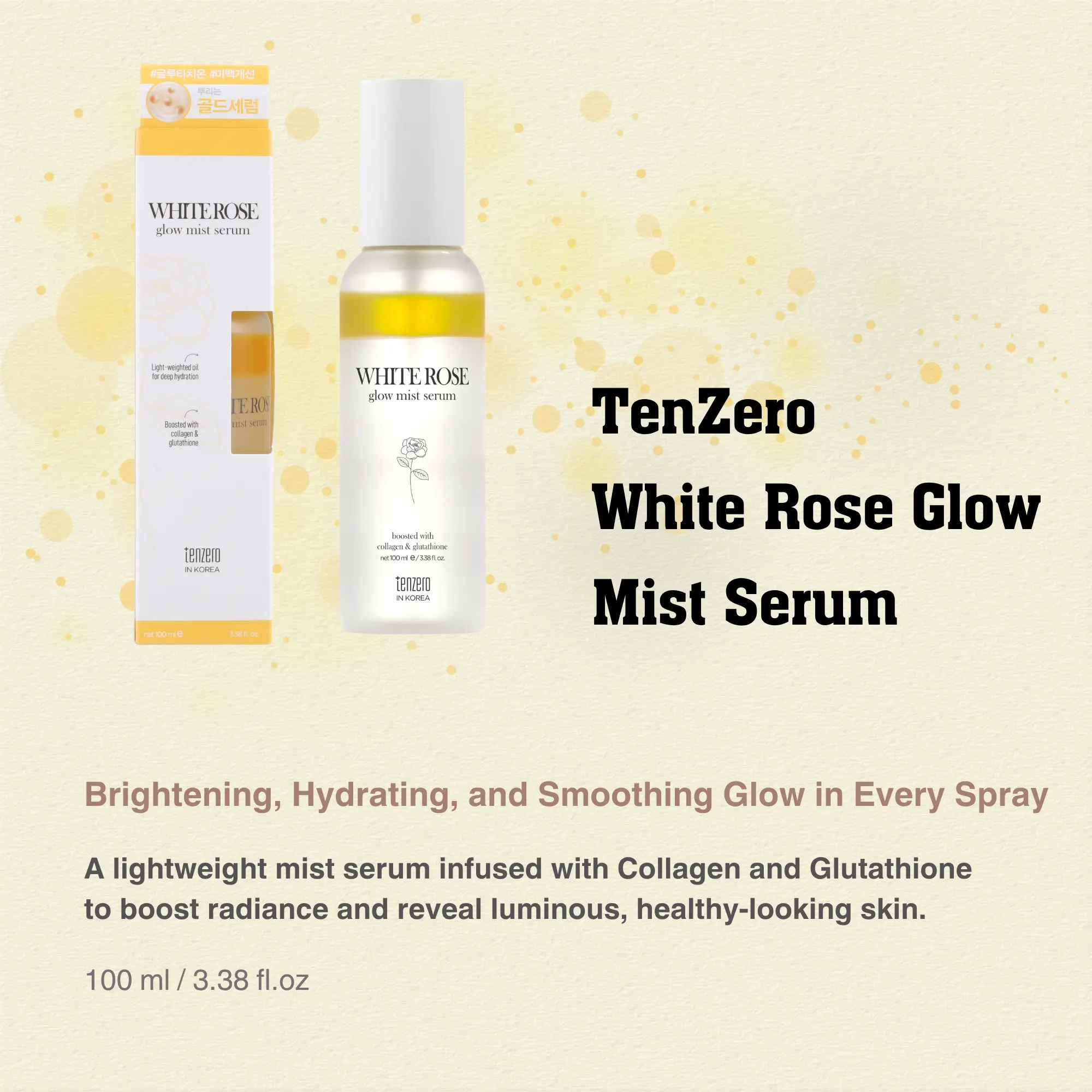Tenzero】White Rose Glow Mist Serum | Brightening & Firming Dual-Layer  Facial Spray with Collagen & Glutathione | 100ml / 3.38 fl.oz
