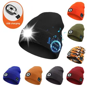 Bluetooth Beanie with Light, Unisex USB Rechargeable 6 LED Fashlight Hat with Cordless Headphones, Unique Christmas Birthday Gifts for Men Husband Teen warm beany Knit Balaclava Outdoor Activities skull cap cycling Spider Web sport lightweight sweat