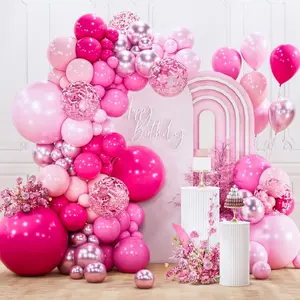 Hot Pink Balloon Arch Kit Garland 142pcs Different Sizes of 18 12 10 5 Inch Magenta Fuchsia Light Pastel Pale Pearl Metallic Pink Balloons for Shower Birthday Party Decorations