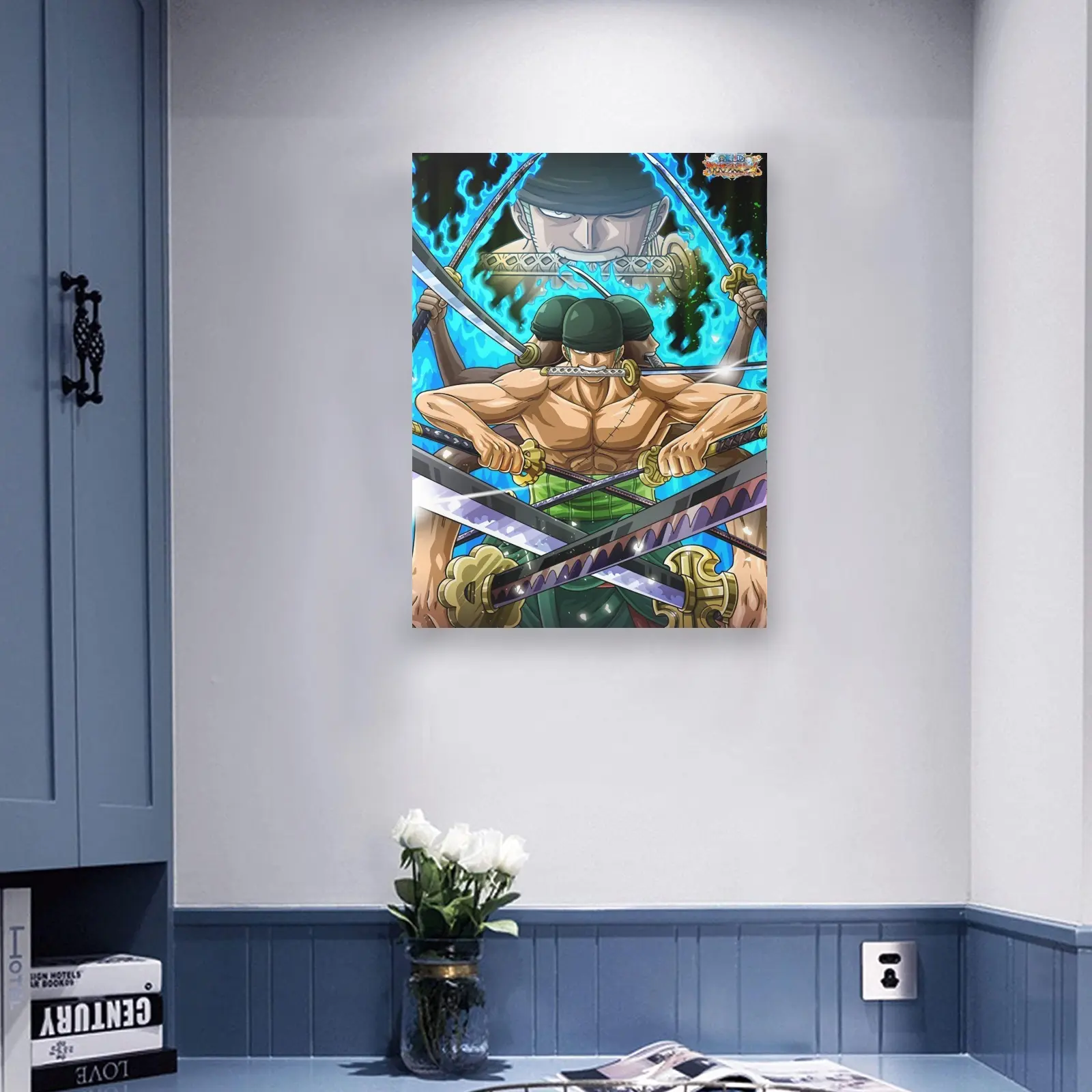 Anime One Piece Poster Zoro HD Print Canvas Painting Wall Art For Living Room Bedroom Office Decor 24x32inch, With Frame Decoration Wood