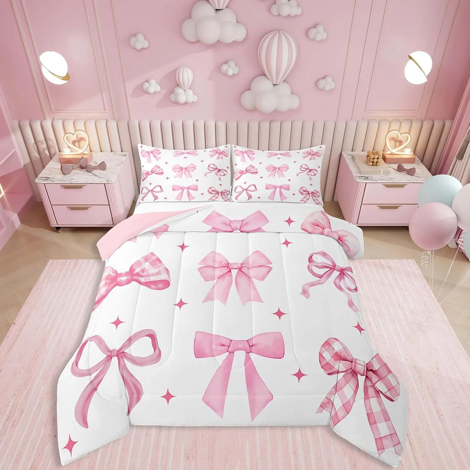 Feelyou Microfibre Soft Warm Bedding Comforter Set - Breathable Bed Cover with Galaxy Stars Design, Plaid Bow Motif, Multi-Size, Machine Washable, Travel-Friendly for Bow Lovers, Ideal for Camping/Bedroom, Bed Set