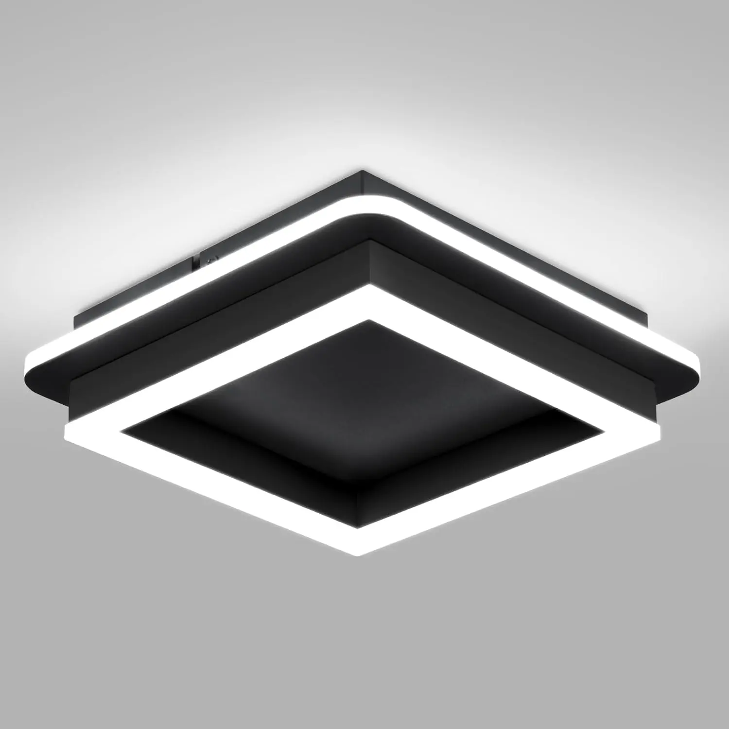 Black Modern LED Ceiling Light, Square Flush Mount Ceiling Hallway Light Fxitures, 6000K Cold White Small Close to Ceilings Lamp for Bedroom Hallway Kitchen Balcony Cloakroom