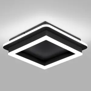Black Modern LED Ceiling Light, Square Flush Mount Ceiling Hallway Light Fxitures, 6000K Cold White Small Close to Ceilings Lamp for Bedroom Hallway Kitchen Balcony Cloakroom