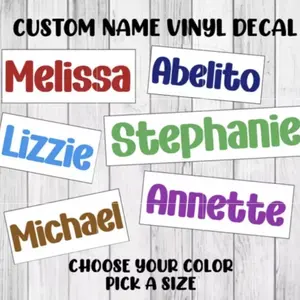 Custom Name Decal | Personalized Cursive Lettering Sticker | Organiser, Bottles, Cups, Canister, Tin, Laptop, Luggage, Car, Truck, Window, Wall vinyl