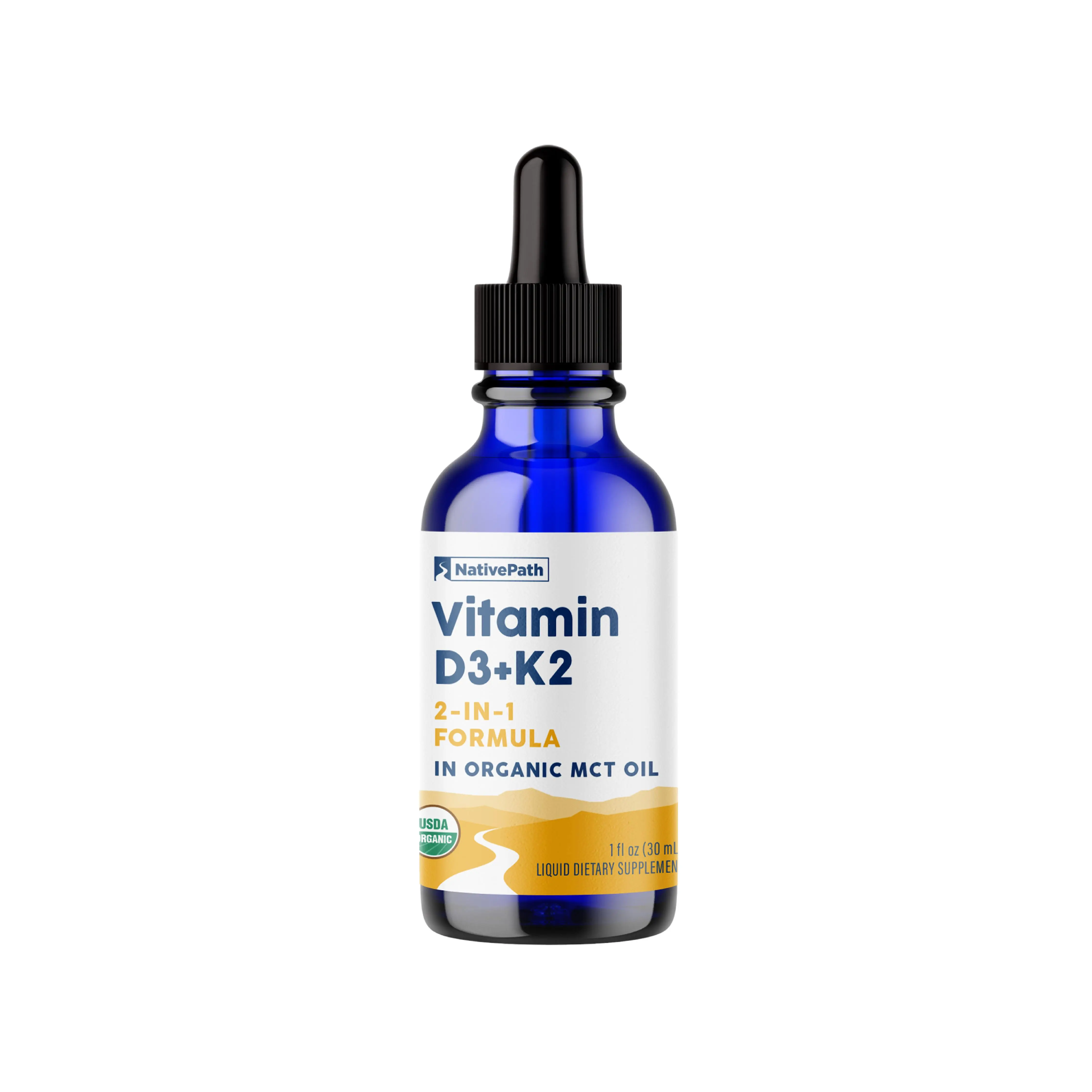 NativePath D3K2 Tincture - 2000IU Vitamin D3 and Vitamin K2 Supplement with Organic MCT Oil - 1 Fluid Ounce - Rapid Bioavailability Multi-Vitamin for Bone Strength and Total Body Wellness, 30 Servings