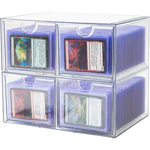 4 Drawer Trading Card Storage Box for Toploader & Magnetics, Clear Card Organizer with Divider for TCG, MTG, Sports Cards, Holds 380+