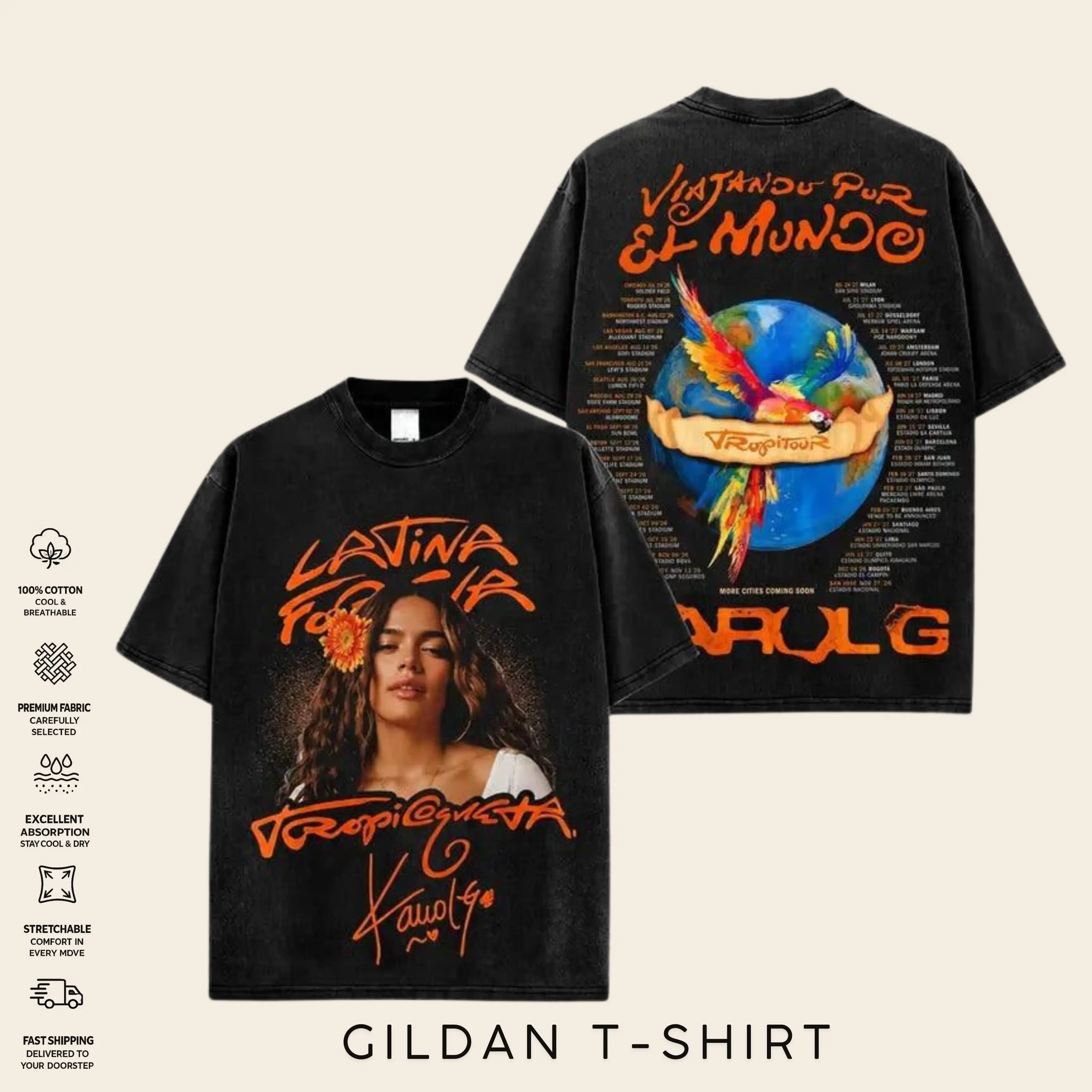 [SALE OFF 50%]Viajando Por El Mundo Tropitour Premium Cotton T-Shirt, La Bichota Shirt, Latin Queen Fans, Latin Pop Graphic Tee, Concert Tour Merch, Cute Festival Summer Tee, Unisex Gift Shirt
