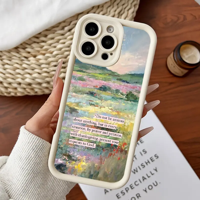 Softcase for iPhone11/12/13/14/15/16/17/promax/x/xs/xr/xsmax CaseFloral Bible Verse Landscape Anti-Fall Shockproof Protective Slim Cover, Silicone, 1.2Mm, Iphone Series, Multi-Model Decorative Smartphone Protector