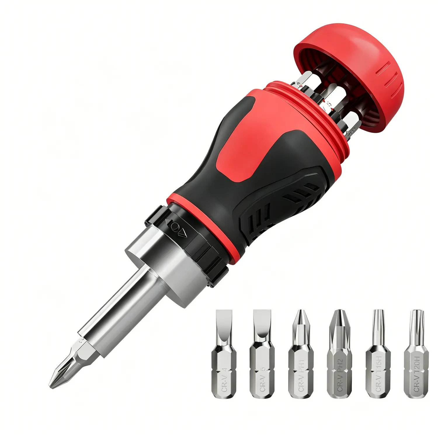 8 in 1 Compact Ratcheting Screwdriver Multi Hand Driver Kit with 6 Hardened Bits Cross, Flat, Star, Lightweight All-in-One Fix Tool Set for Household Repair Cabinets, Beds, Drawers