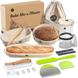 Banneton Bread Proofing Basket - A Complete Sourdough Bread Baking Kit - Bread Baking Supplies - Sourdough Starter Jar Kit