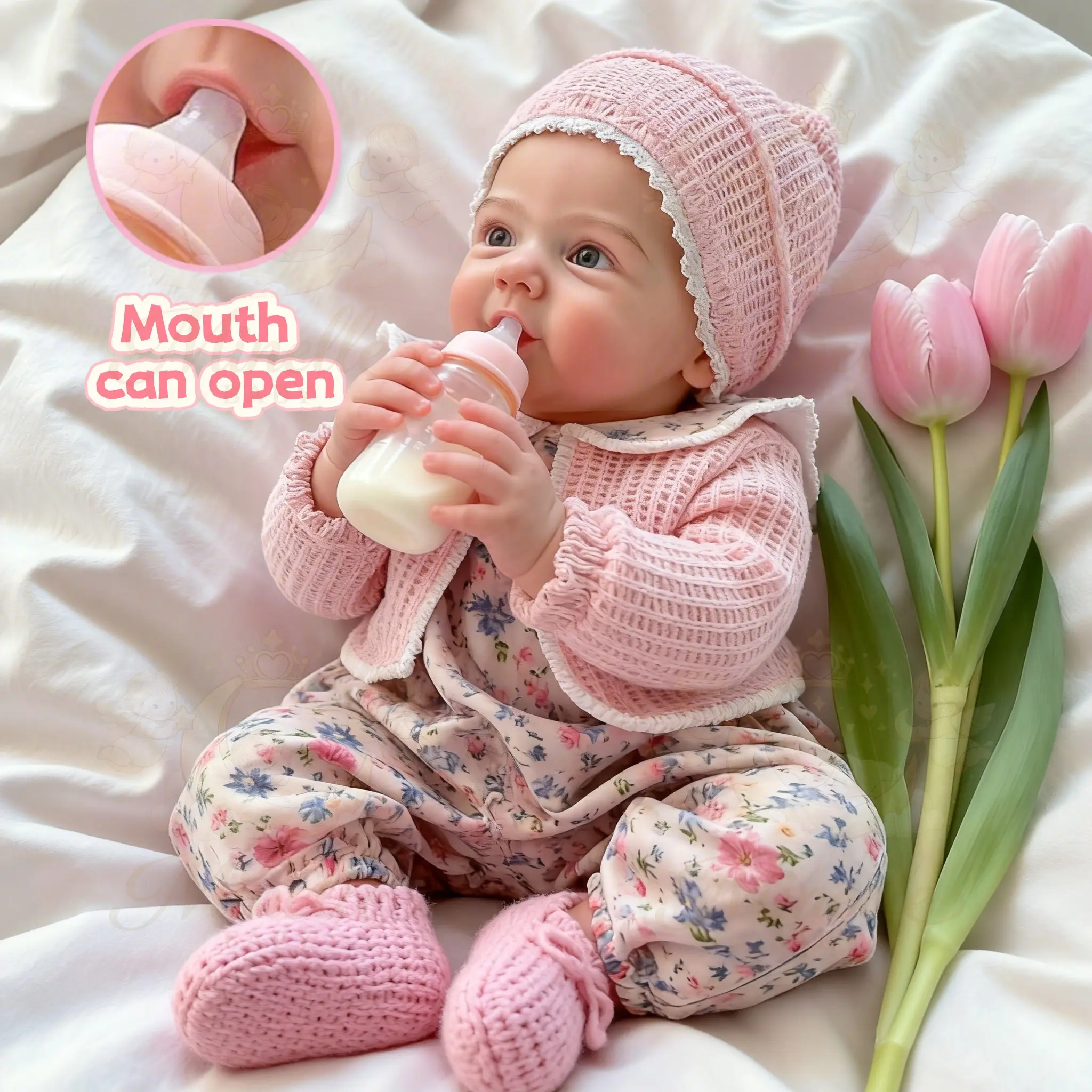 12.99inch Cute Open Mouth Silicone Girl Reborn Dolls - Painted Detailed Full Body Soft Solid Silicone Reborn Dolls with Expressive Eyes & Movable Arms, Perfect for Collectors & Birthday Gifts