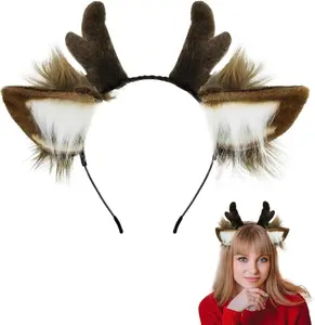 Reindeer Antlers Headband Christmas Costume – Cute Deer Ears Hairband for Holiday Party, Cosplay & Photos