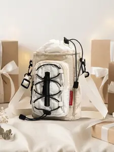 Outdoor Drawstring Crossbody Satchel, Nylon Waterproof Mini Shoulder Bag, Colorblock Lightweight Water Bottle Bag, Unisex All Seasons