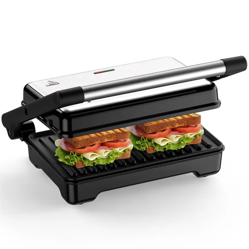 YASHE #panini Electric Panini Press Sandwich Maker - 1200W Corded Kitchen Appliance, Compact Aluminum Non-Stick Grill, 180° Open Design, BPA-Free Plates, Cool-Touch Handle, Fast Heating, Float Hinge for Even Cooking, Quick Breakfast Use
