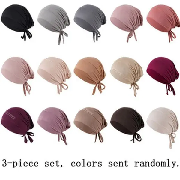 GYLTRYX Women's 3-Piece Solid Color Headscarf Base Cap Set - Random Colors, High Elasticity, Head-Shape-Adapting Comfort, Versatile Minimalist Fashion Headwear for Ramadan Wear, Eid al-Fitr Prayers