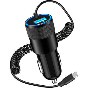 [Apple MFi Certified] iPhone 16 Car Charger Fast Charging, 4.8A USB Car Power Cigarette Lighter USB-C Car Charge with 6FT Type-C Coiled Cable for iPhone 16/16 Plus/16 Pro Max/15/15 Pro/iPad
