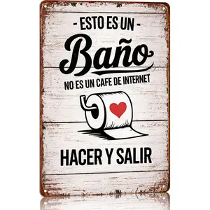 Retro Spanish Style Metal Sign 8x11.8 Inch Humorous Toilet Paper Design Country Style Wall Hanging Decoration Reusable Aluminum for Home Kitchen Office Garden Easy to Hang No Electricity Required