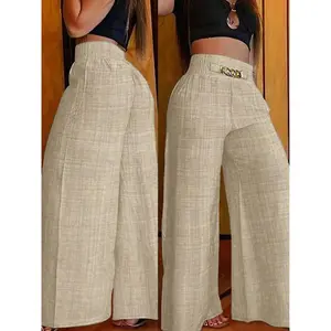 Women's Solid-Color High-Waisted Stretchable Loose-Fitting Slimming Wide-Leg Trousers Versatile for All Occasions