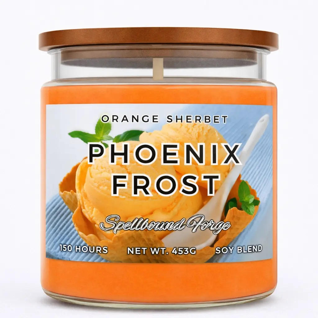 Spellbound Forge Phoenix Frost - Orange Sherbet Scented Candle & Wax Melts - Fresh Scent, Fruit Element, Artisan Fragrance Home Decor Candles, Fresh Scent Candles, Fruit Element Candles