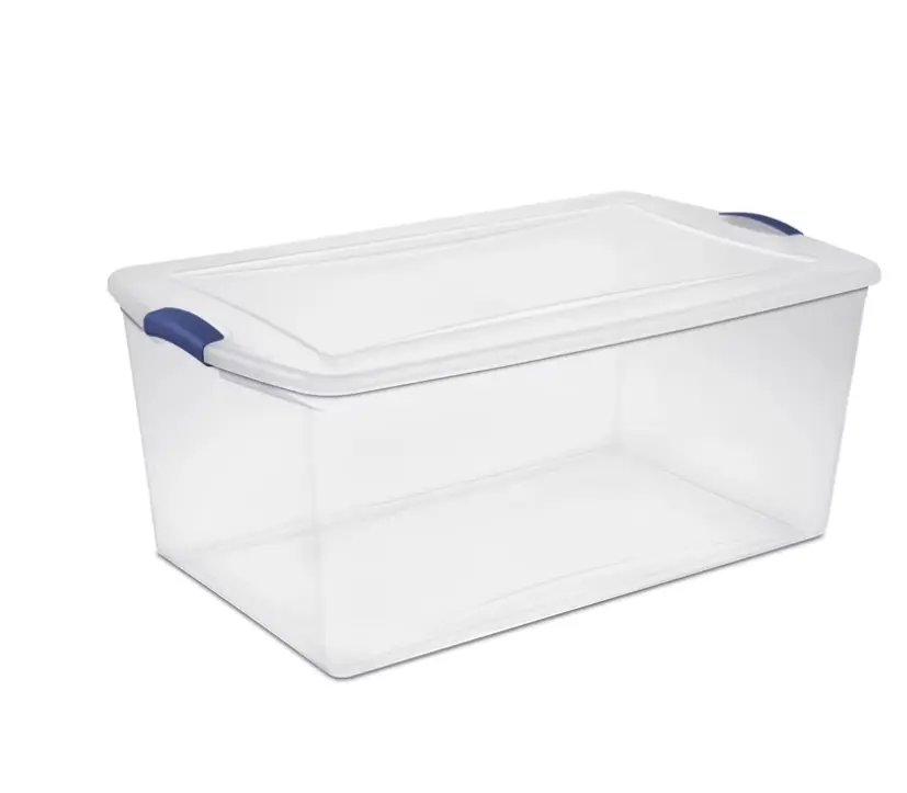 105 Quart Extra-Large Latching Storage Bin, Clear Plastic Storage Container with Latch Lid, Blue Boxes Household
