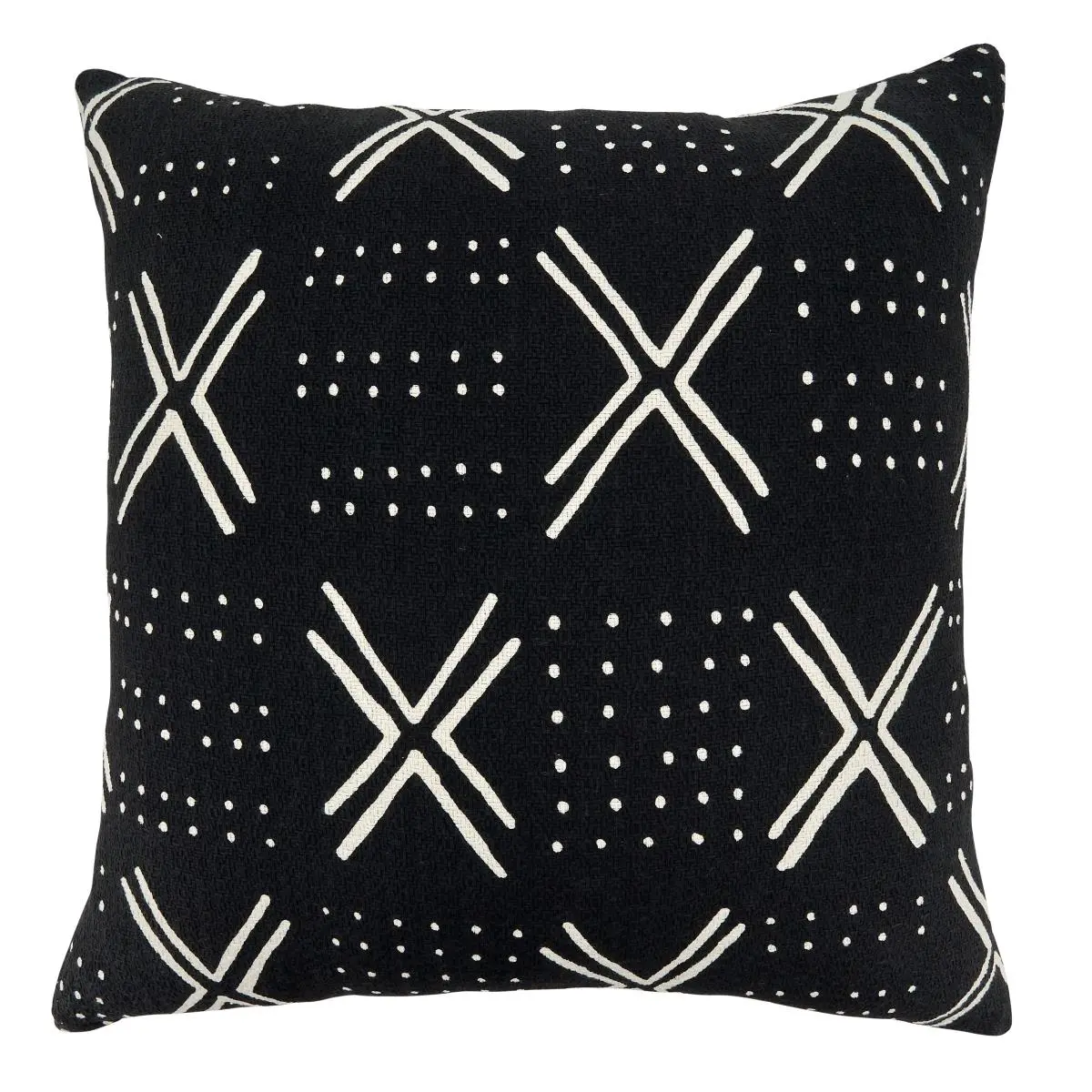 SARO 9611.BK22SD 22 in. Square Shape Cotton Down-Filled Throw Pillow, Black Dark Mudcloth Design for Chair, Sofa, Bed