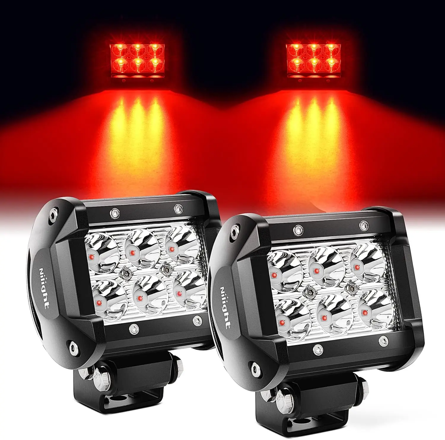 Nilight 4-in-1 18W LED Work Lights - 2PCS Aluminum Cover Driving Lights with Mount Kit, Off-Road Signals for UTV, Truck, Led Work Light
