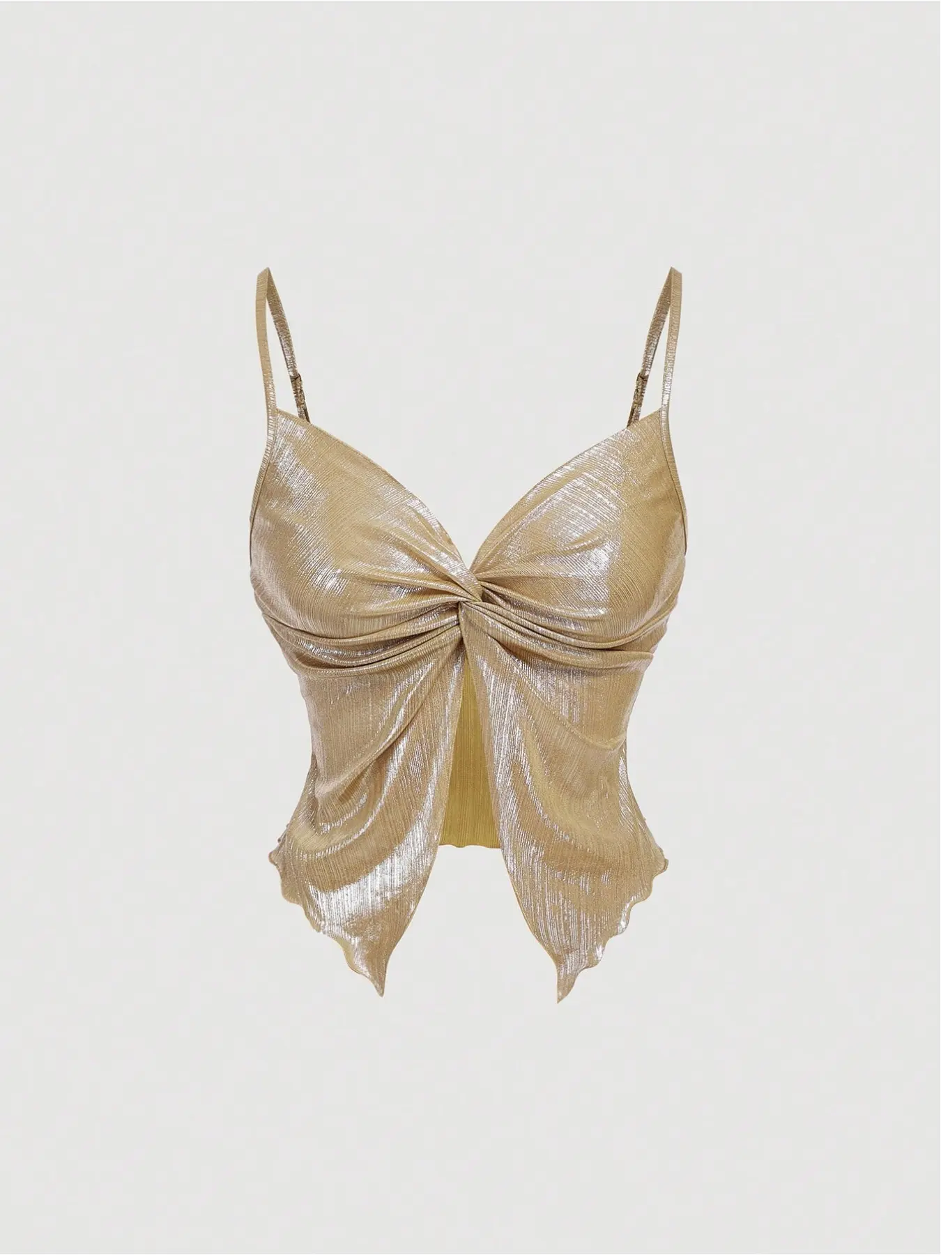 New arrival women's Short crop top, butterfly twist front top, thin spaghetti strap Sleeveless top, shiny crop top, fashion twist front blouse, party crop top, festival top, date night top, casual women's top, backless crop top (if applicable)