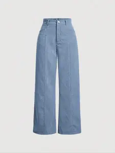 Women's Plain Button Fly Straight Leg Pants, Elegant Fashion Casual Trousers for Daily Outdoor Wear, Women's Bottoms for All Seasons