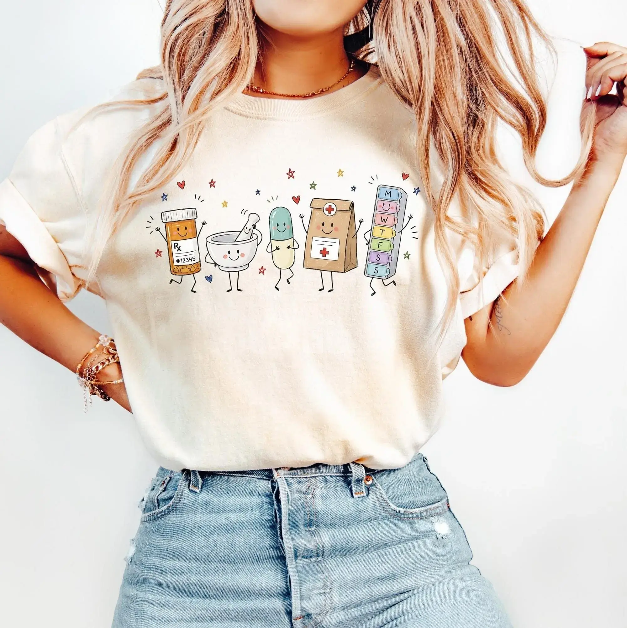 Comfort Colors Pharmacist Doodle Characters Shirt, Pharmacy Technician Tee, CPhT Shirt, Gift For Pharmacy Tech, PharmD Graduation Gift