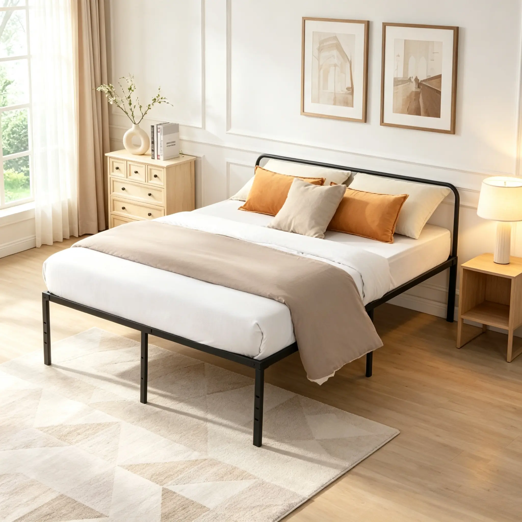 Black Heavy Duty Queen Metal Platform Bed Frame, Sturdy Steel Mattress Foundation, Easy Assembly, Underbed Clearance for Storage, No Box Spring Needed