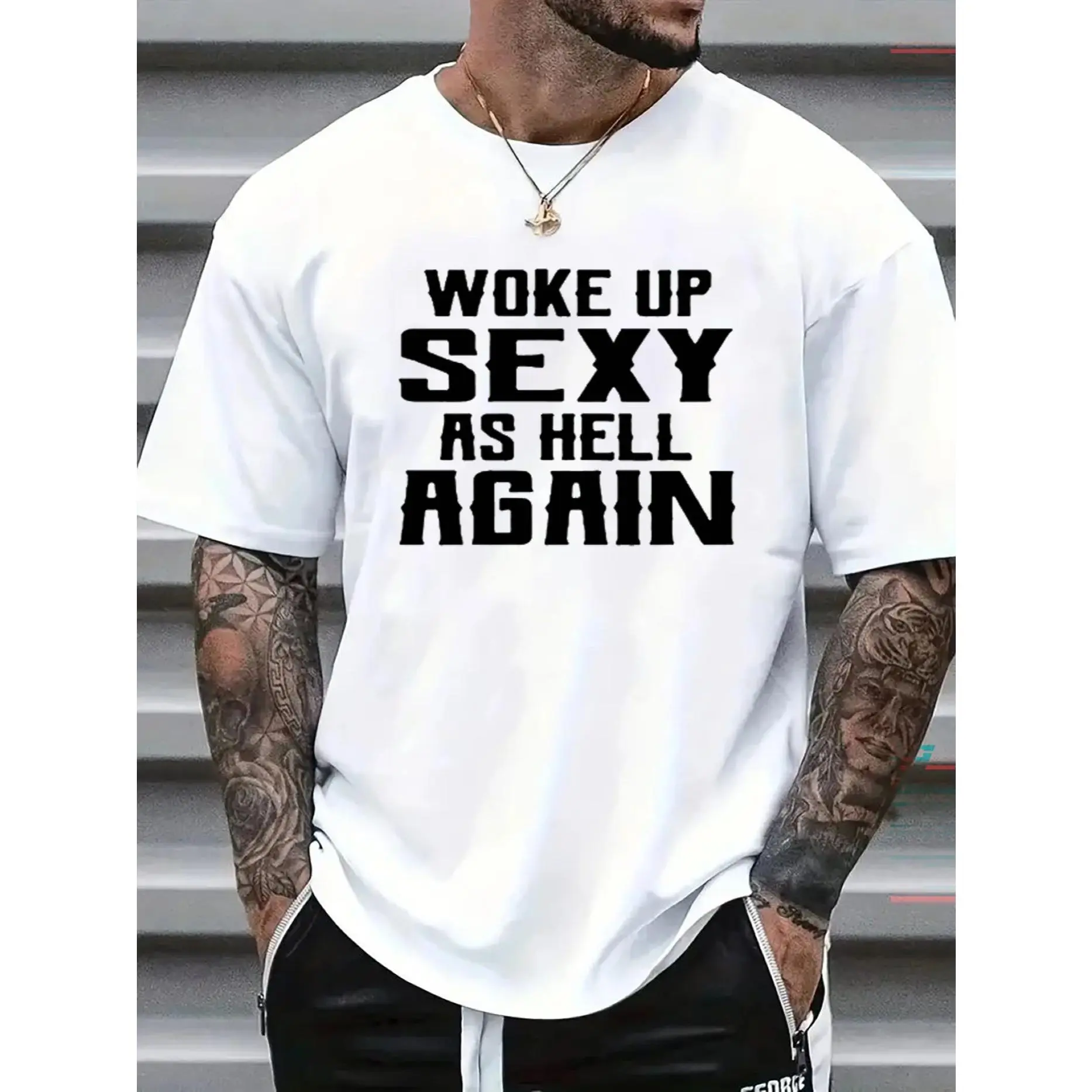 Mens TShirt Comfortable Crew Neck Casual Cotton ShortSleeves Soft Breathable Top Menswear Tshirt Summer Spring Streetwear Cotton Fabric Trendy Letter Print