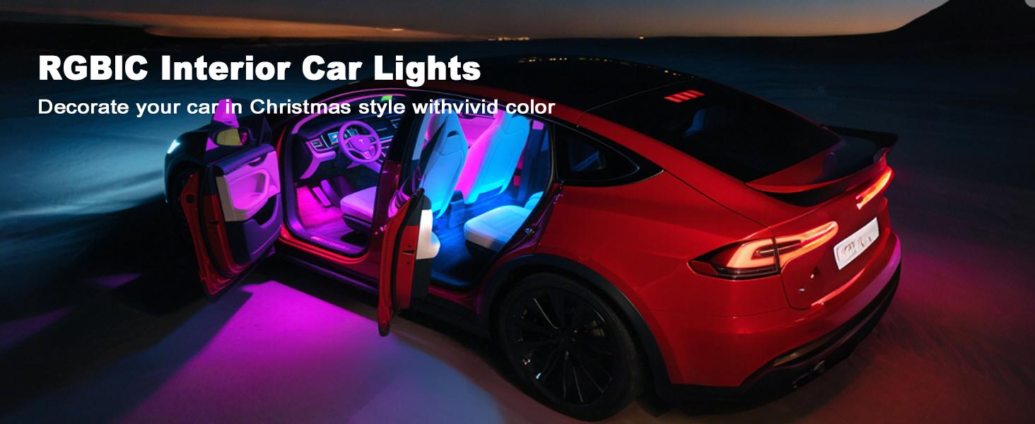 Car LED Strip Light,  pcs  LED MultiColor Car Interior Lights Under Dash Lighting Waterproof Kit with MultiMode Change and Wireless Remote Control, Car Charger Included,DC V