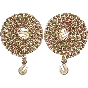 Binder Chain G80 Tie Down Chain With Hooks, Heavy Duty 3/8" X 10.3' Tie Down And Lashing Chain, 2 Pack, Rated 7100 Lbs Safe Working Load, Durable Steel Construction, Ideal For Trailers, Trucks, And Cargo Hauling