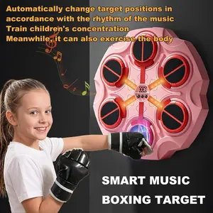 Music Boxing Machine Sports Toy, Intelligent Bluetooth wall-Mounted Children's Boxing Training Equipment, Training mat Toy with Boxing Gloves, Suitable for Boys, Girls, and Children (Pink)