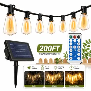 【GLEAM】100FT Solar String Lights, Light Sensor Activated (Day Charge/Night Auto On), Waterproof & Shatterproof, 8 Modes with Dusk to Dawn and Dimmable, Great for Patio, Porch, or Garden