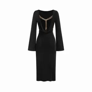 Cider Boat Neck Bell Sleeve Backless Ruched Midi Dress With Chain Detail SwimWeek